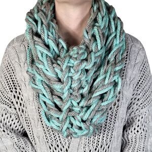 Knitted Braided Mint and Grey Tube Scarf